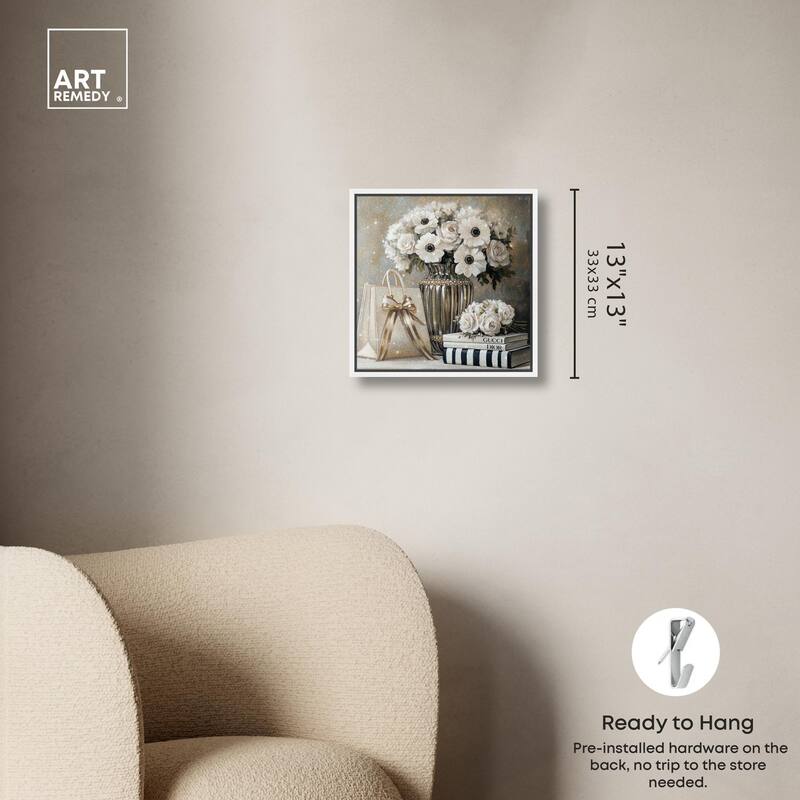 Elegant Flowers Books Neutral Canvas by Art Remedy