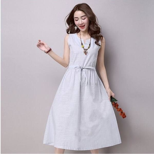 Shop 2017 Summer Dress Ethnic Cotton Linen Dresses Women Solid