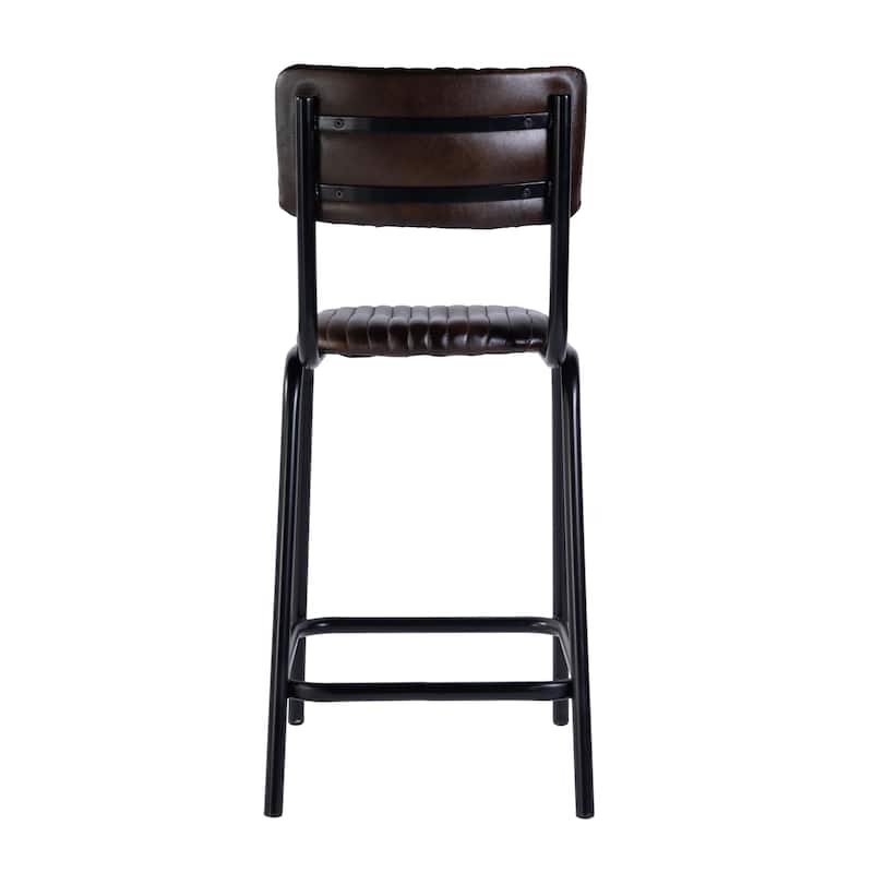 Waylon 31 in. Seat Height Leather and Iron Bar Height Stool with Back and Footrest