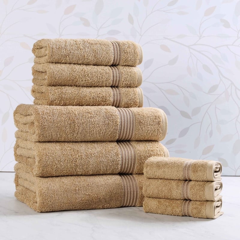 Superior Heritage Egyptian Cotton Absorbent 9-Piece Towel Set - Toast