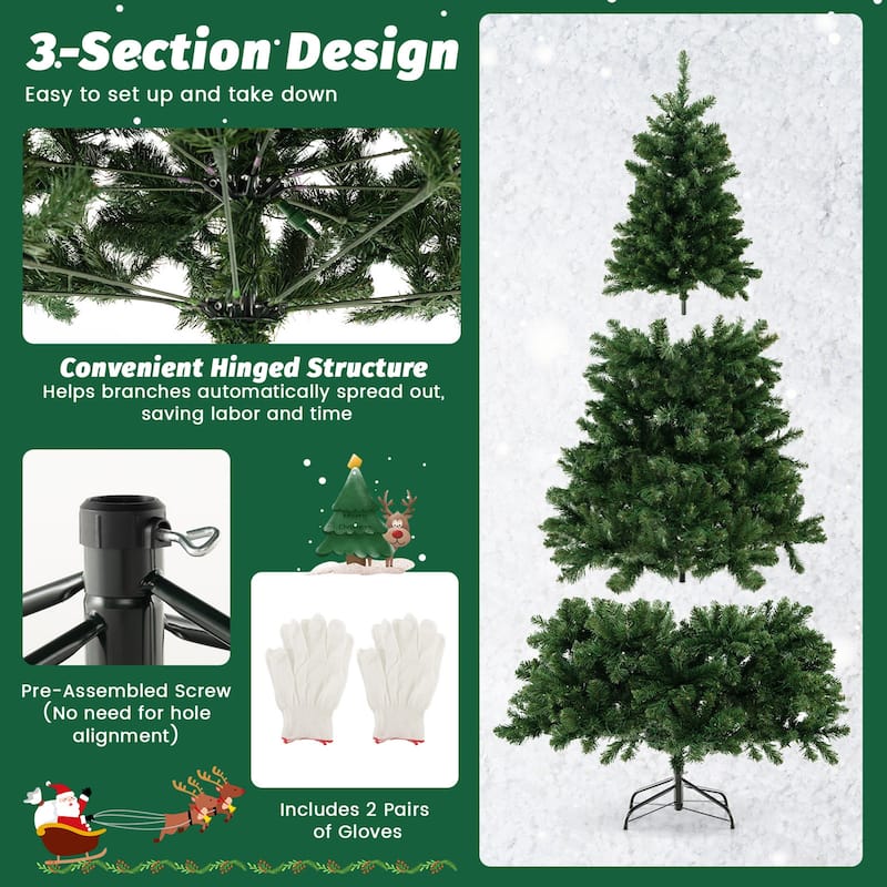 Gymax 6/7/8 FT Pre-Lit Artificial Christmas Tree Hinged Xmas Tree w/