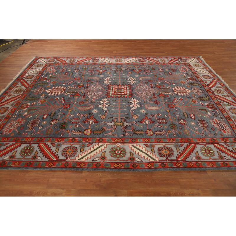 Hand Knotted Oriental 100% Wool Carpet Traditional Geometric Navy Blue & Blues Heriz (serapi) Area Rug - 10' 0'' X 7' 10''
