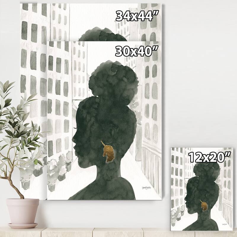 Designart "Glam Pink Ladies II" Fashion Canvas Art - Black