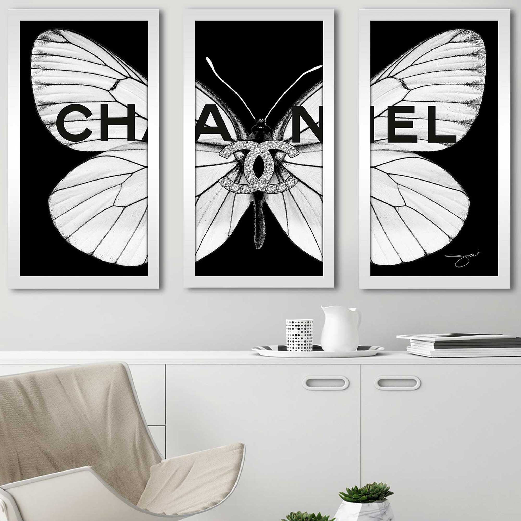 Chanel White Butterfly 3 Piece Print on Acrylic - Bed Bath & Beyond -  36043050