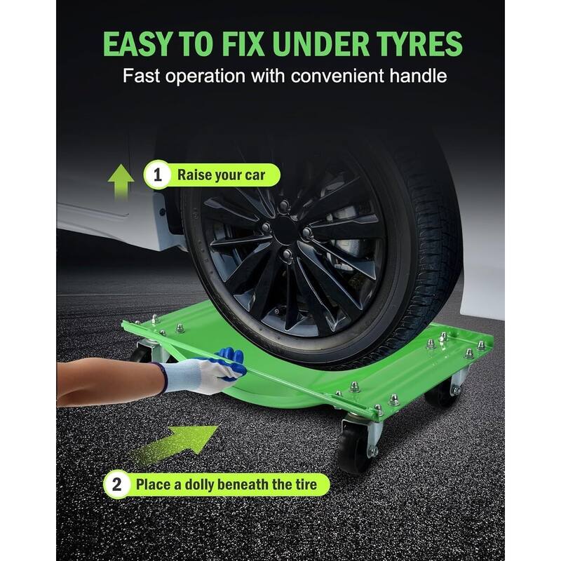4-Pack Heavy-Duty Car Wheel Dolly Set 10000-lb Capacity 3.5Inch Steel Wheels 24 x 15 in Green