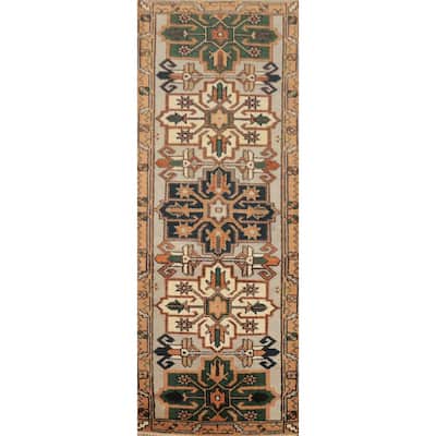 Hand Knotted Oriental 100% Wool Carpet Traditional Geometric Beige & Ivories Kazak Runner Rug - 7' 11'' X 2' 7''