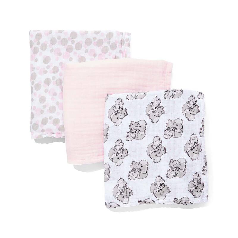 3 Coordinating Muslin Baby Swaddling Blankets - N/A - Pink