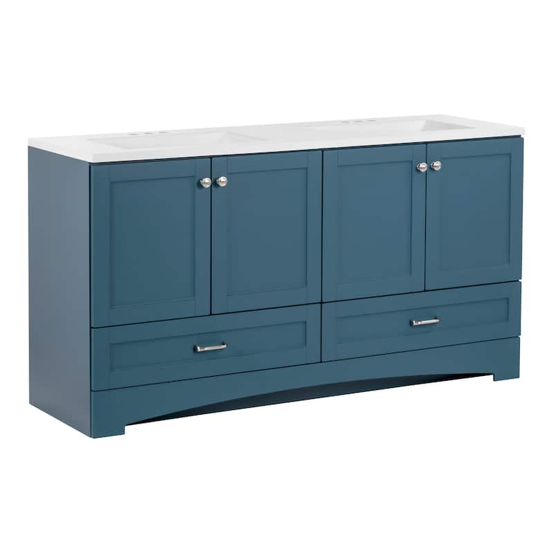 Spring Mill Cabinets Emlyn 60.5" Double Bathroom Vanity With Drawers and White Sink Top