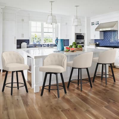 LUE BONA 26" Swivel Counter Height Swivel Bar Stools Set of 4 Upholstered Counter Stools - 26" H
