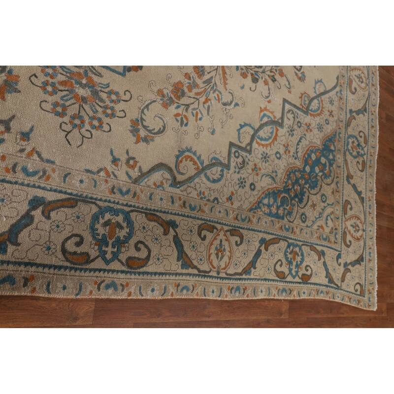 Distressed Tabriz Persian Vintage Area Rug Handmade Wool Carpet - 9'2" x 12'10"