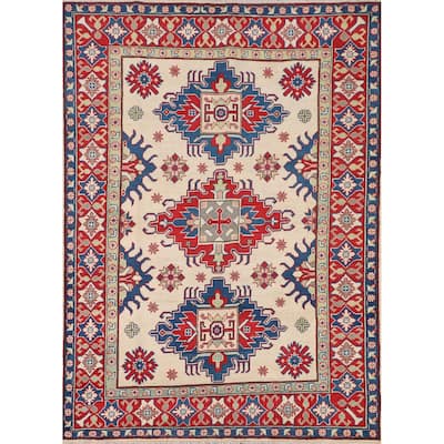 Kazak Area Rug Hand-Knotted Dining Room Wool Carpet - 5'0" x 6'8"