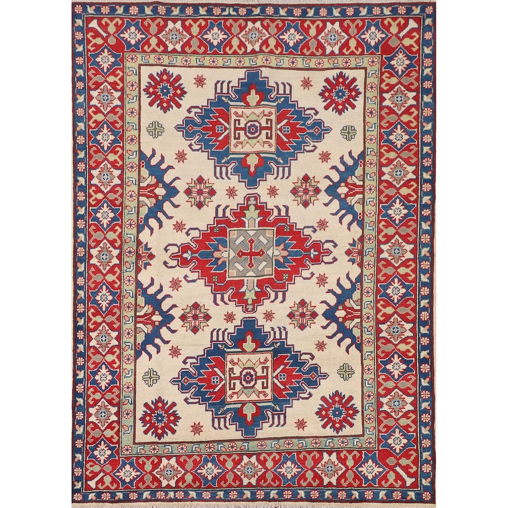 Kazak Area Rug Hand-Knotted Dining Room Wool Carpet - 5'0" x 6'8"