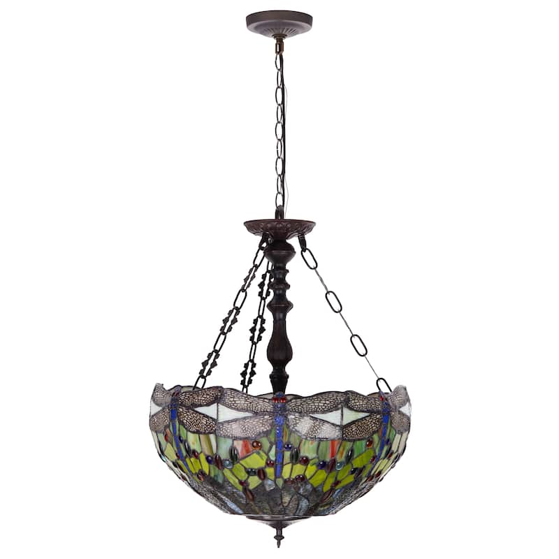 Evelyn River of Goods Multicolor Stained Glass 19.25-Inch Pendant Light with Adjustable Hanging Cord - 19.25" x 19.25" x 25.5"