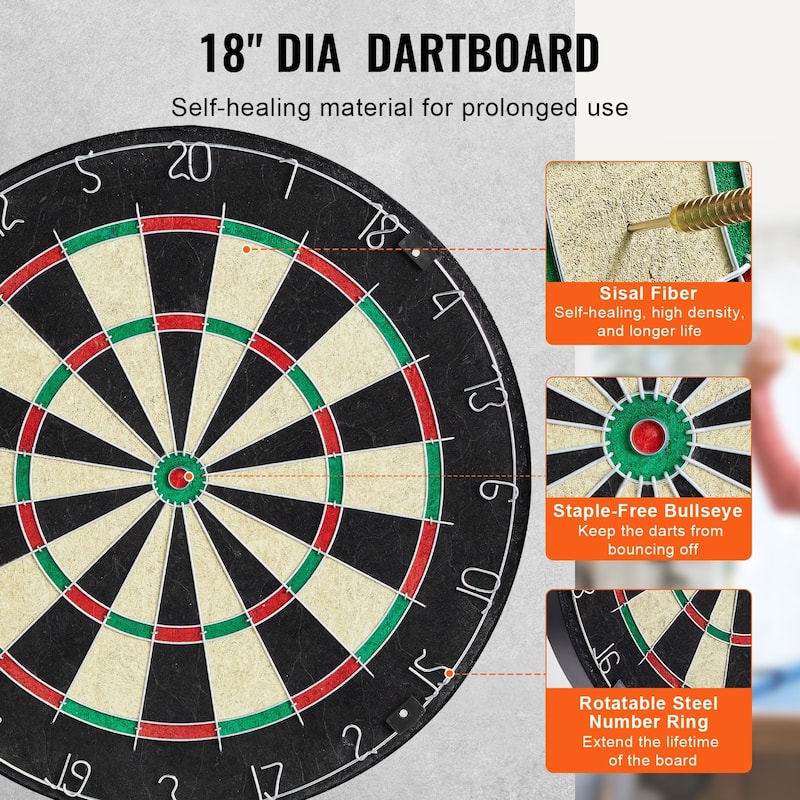 Official Size Cabinet Complete Accessory Steel Tip Dartboard with Rotatable Steel Number Ring - 18"x1.5"
