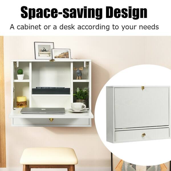 Shop Gymax Wall Mounted Folding Laptop Desk Hideaway Organizer Storage Overstock 29072994