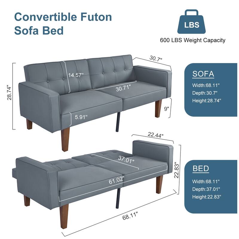 Futon Sofa Bed Couch Memory Foam Futon Convertible Couch Bed Sleeper for Living Room - 68.11"*30.11"*28.74"