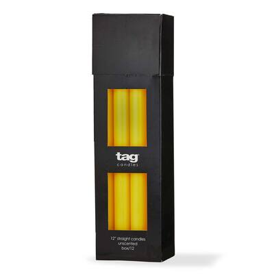 Color Studio 12" Straight Taper Unscented Smokeless Paraffin Wax Candle Yellow Burn Time 12 hrs. Sold In Units of 1