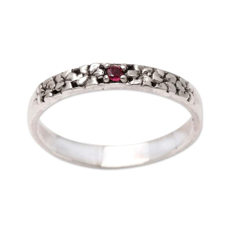 Novica Handmade Dainty Frangipani Garnet Single Stone Ring - 6