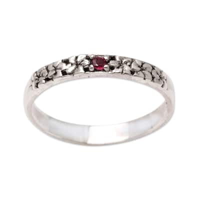 Novica Handmade Dainty Frangipani Garnet Single Stone Ring