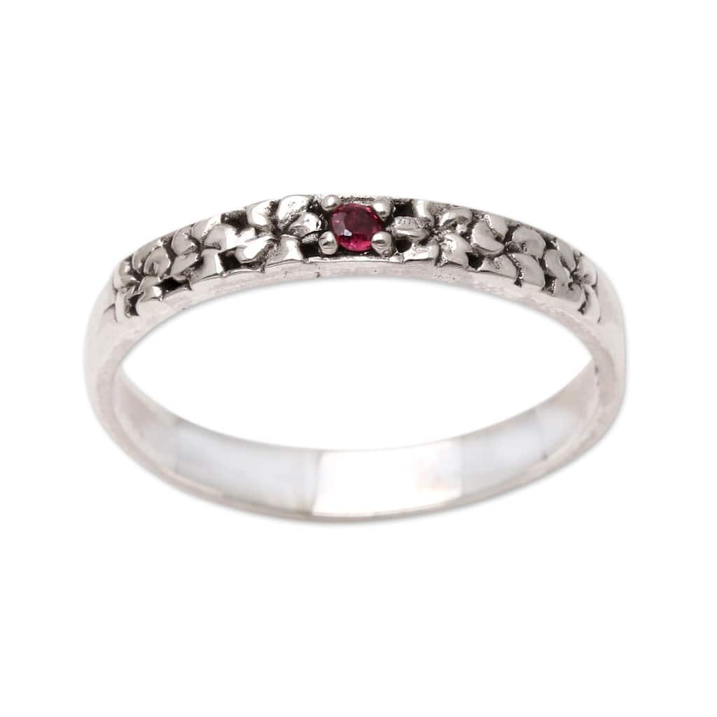 Novica Handmade Dainty Frangipani Garnet Single Stone Ring