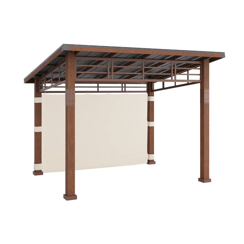 10x12 ft Outdoor Pavilion Wooden Gazebo with Hardtop Metal Roof Shelter for Patio, Backyard, Garden