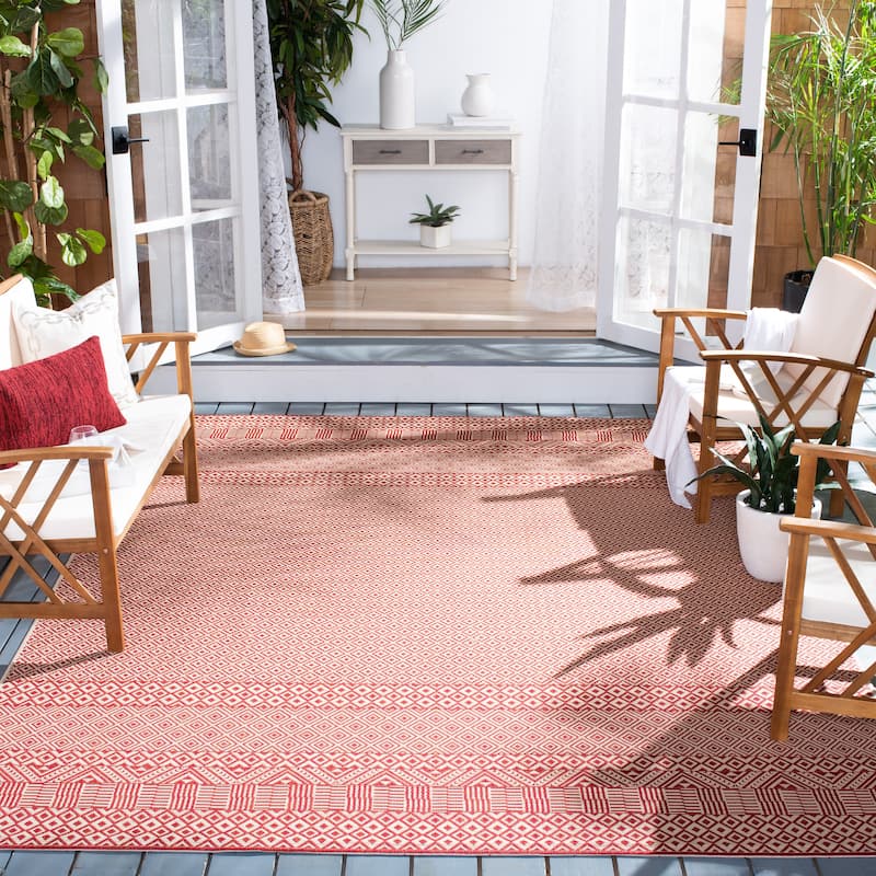 SAFAVIEH Courtyard Velia Indoor/ Outdoor Waterproof Patio Backyard Rug - 8' x 10' - Beige/Red