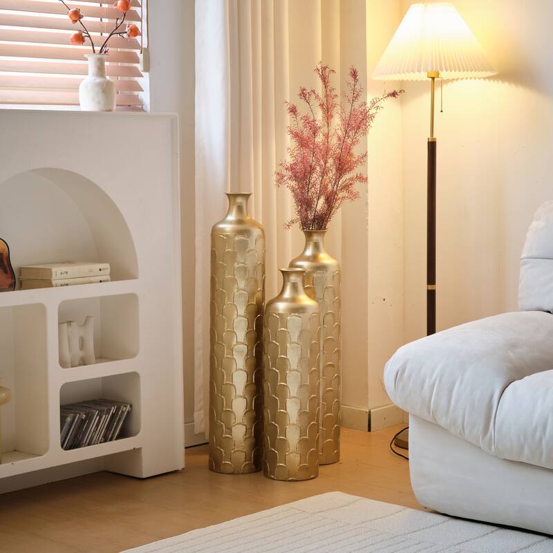 Floor Metal Vases Decorated White Metal vases Set of 3 gorgeous home decoration large glazed metal vases