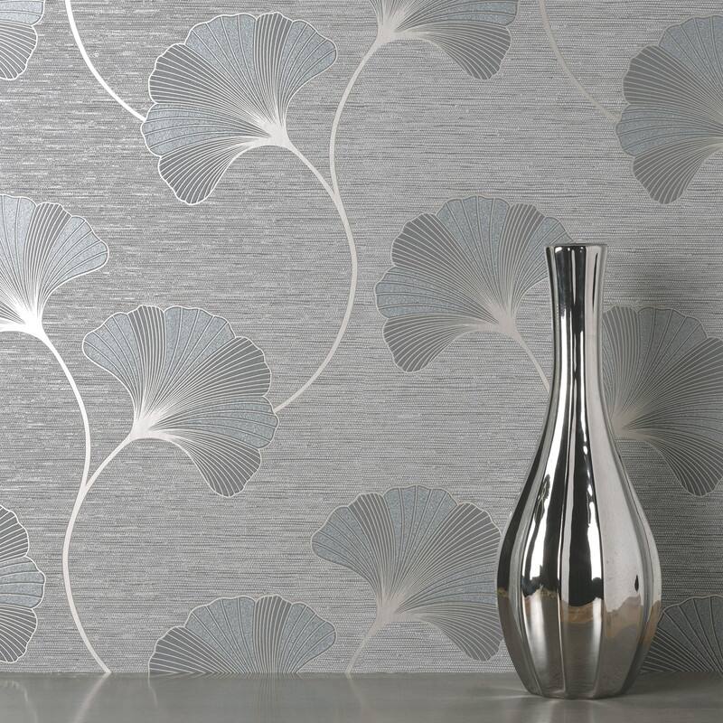 Fine Decor Miya Grey Ginkgo Wallpaper