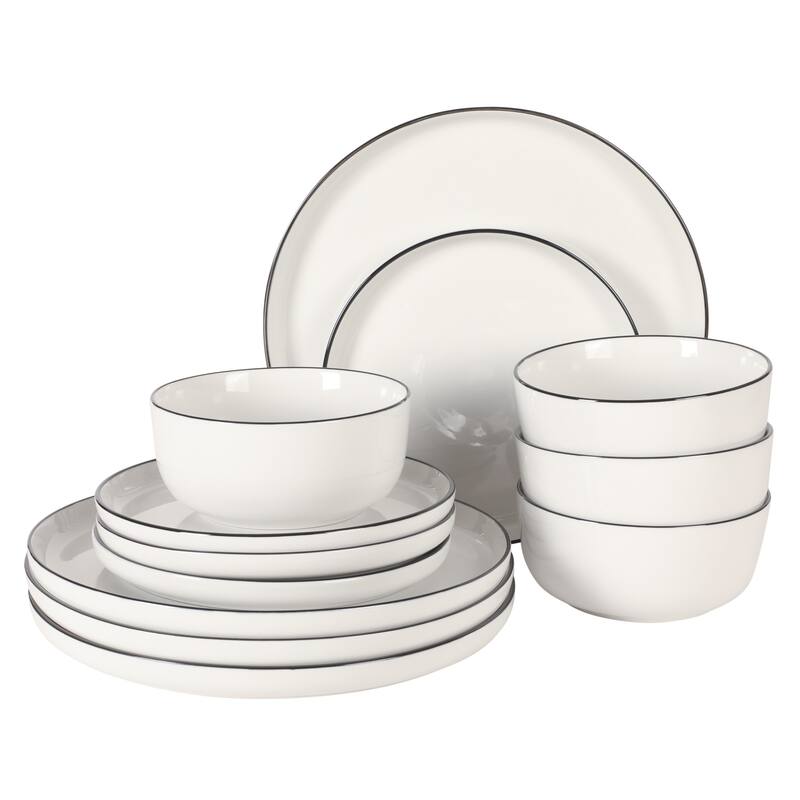 Gibson Home Oslo 12 Piece Dinnerware Set - White with Black Rim