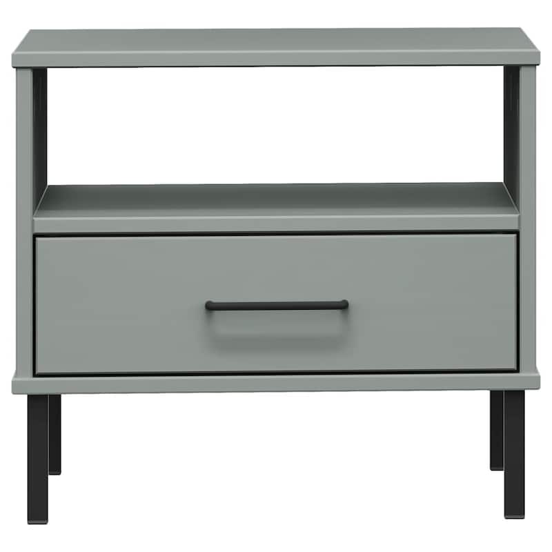 vidaXL Bedside Table Bedroom Nightstand with Metal Legs Solid Wood Pine OSLO - 19.7" x 19.7" x 17.7"