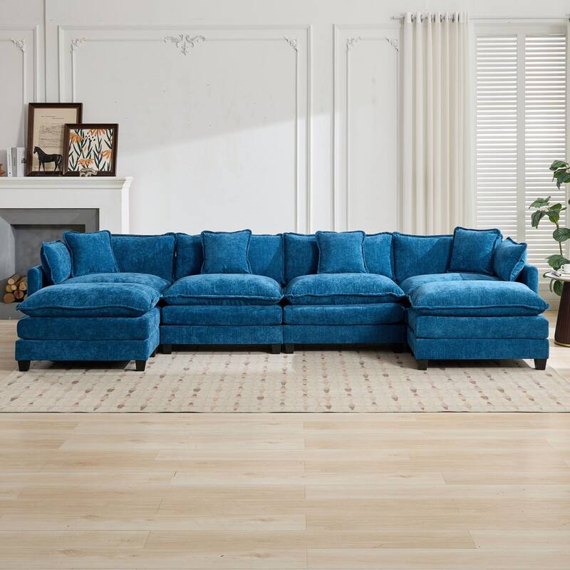 Roomfitters Large Upholstered 4-Seater Sofa with Plush Cushions and Pillows, Modern Cloud Couch for Living Room