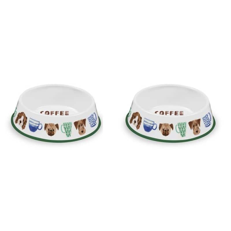 Abode Homewares Coffee & Dogs Melamine Pet Bowl - Multicolor - Set of 2 - Medium