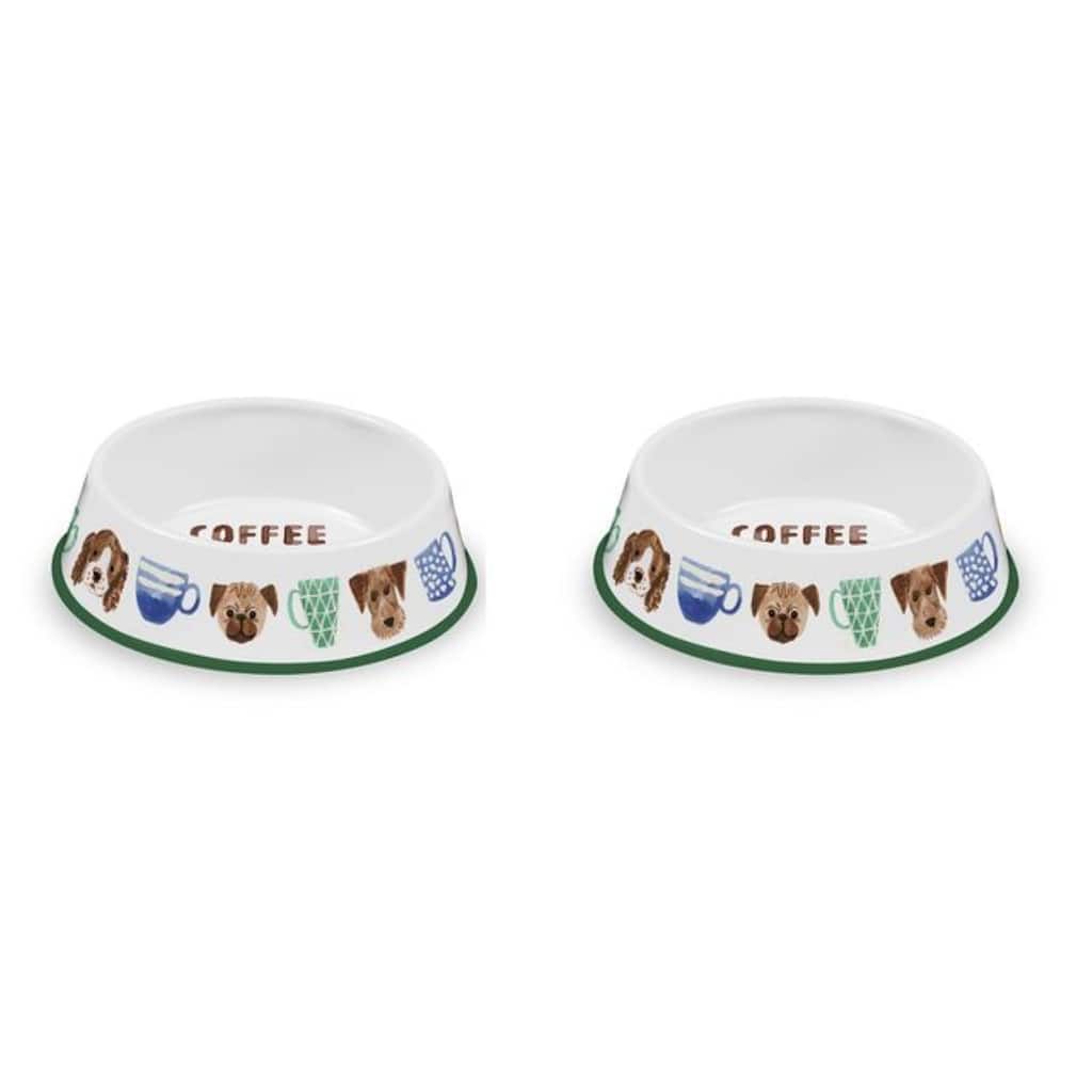 Abode Homewares Coffee & Dogs Melamine Pet Bowl - Multicolor - Set of 2
