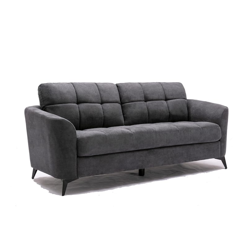 Odin 3 Piece Sofa Set with Loveseat and Chair, Tufted Cushions, Gray Velvet