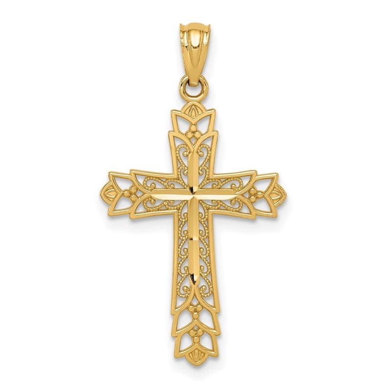 Curata 14k Yellow Gold 18" Filigree Squared Cross Pendant Necklace - 18x30mm