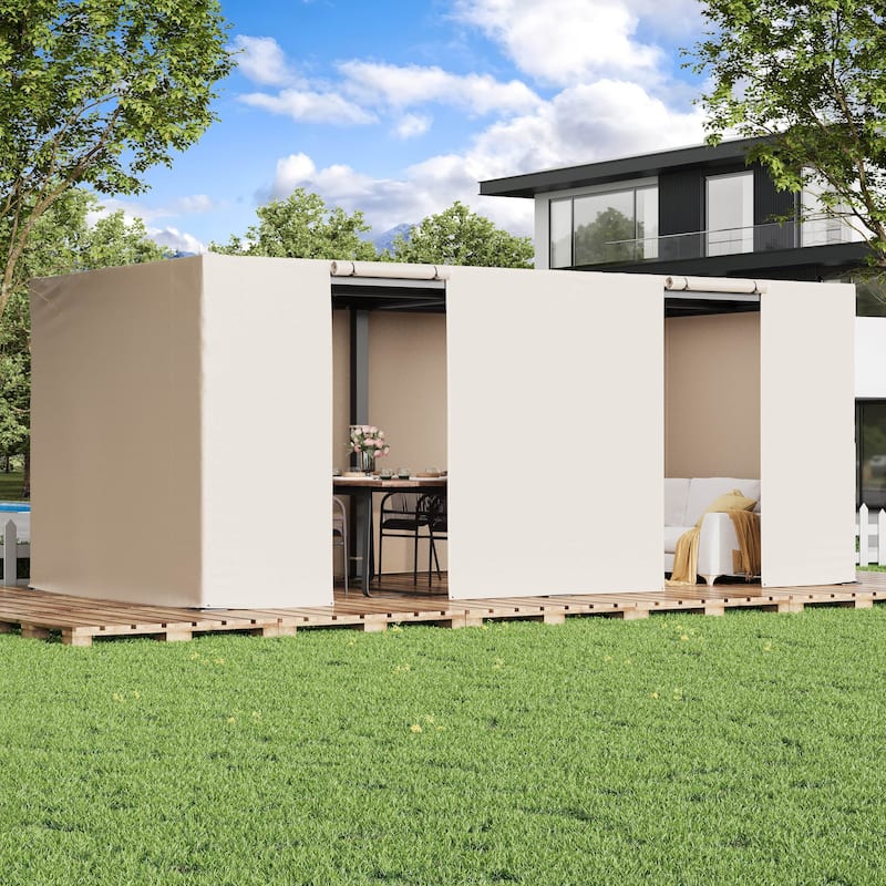 EROMMY Waterproof Pergola Winter Cover with Sidewalls, Mesh Windows and Roll-Up Door, All-Season Weather Enclosure - 10' x 20' - Beige