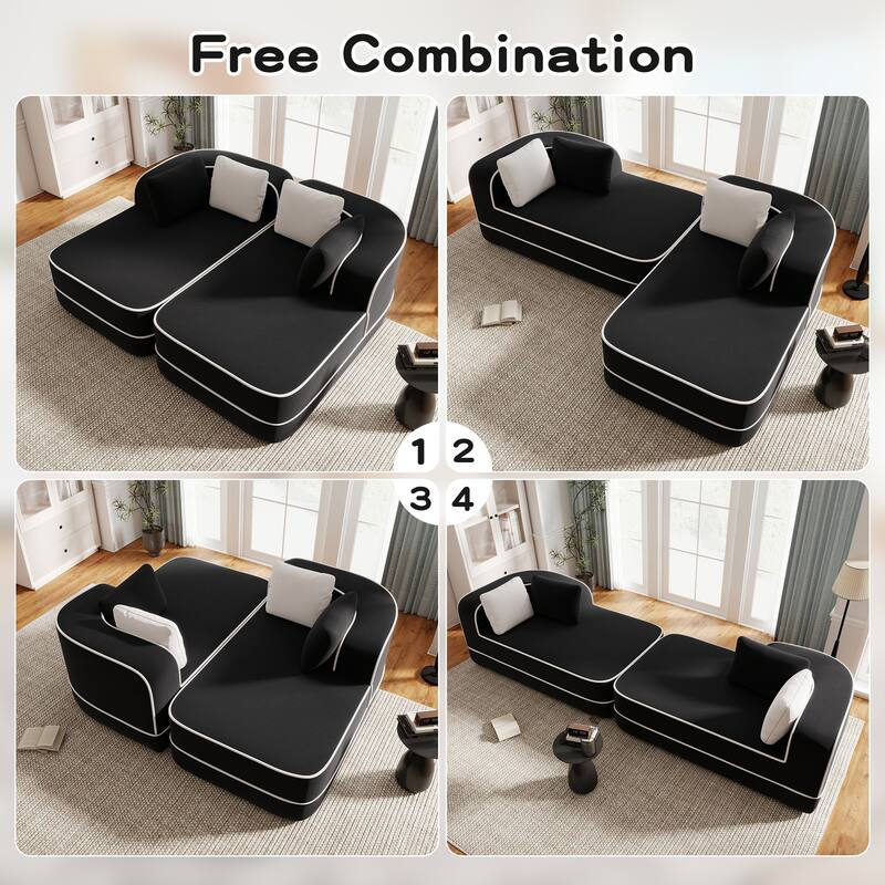 77.2" Double Chaise Lounge Chair, Upholstered Sofa Bed, Teddy Fabric Sleeper Couch with Pillows, Modern Loveseat for Living Room