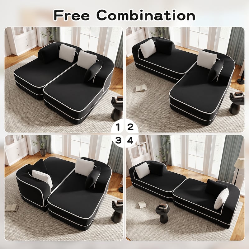 GDF Studio - Greenbrier 77.2" Modern Teddy Upholstered Boneless Sleeper Sofa with Double Chaises, and Contrast Color Design