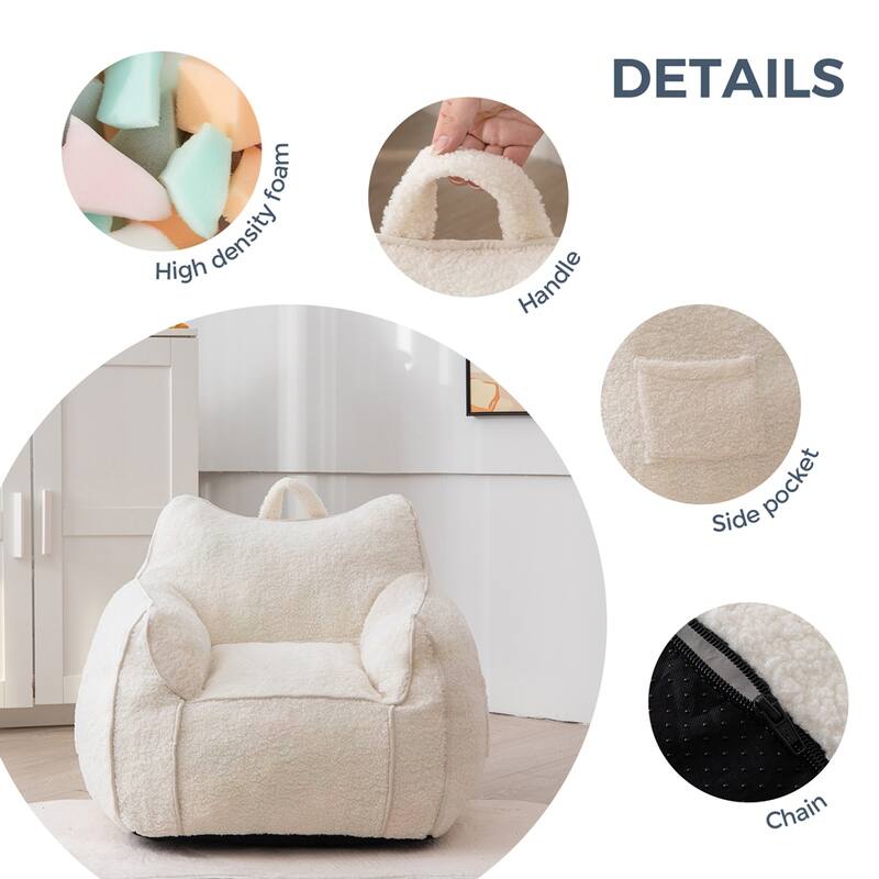 Kids Bean Bag Chair,Sherpa Bean Bag Sofa Couch with Decorative Edges