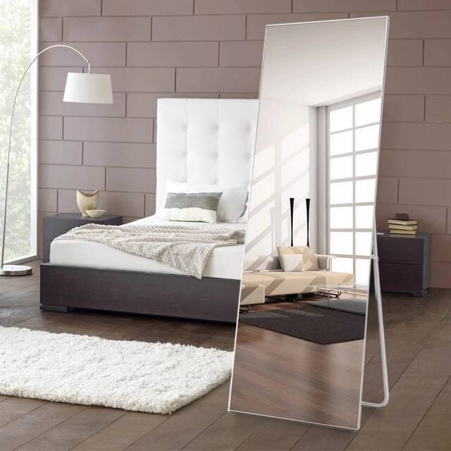 Modern Freestanding Full Length Rectangular Floor Mirror - 64x21 - Silver