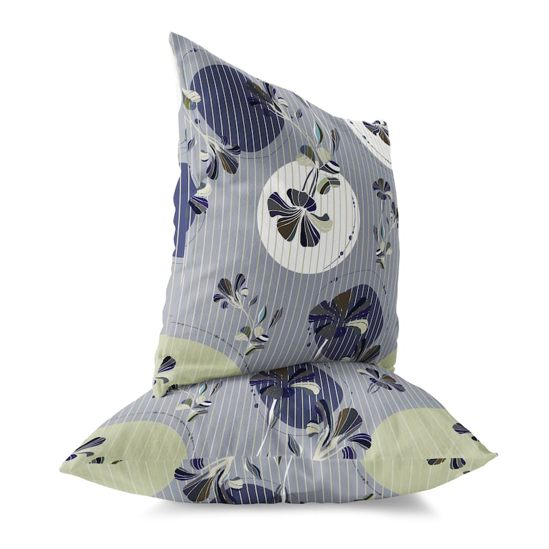 Gray And Blue Circular Garden Indoor/Outdoor Throw Pillow Zipper