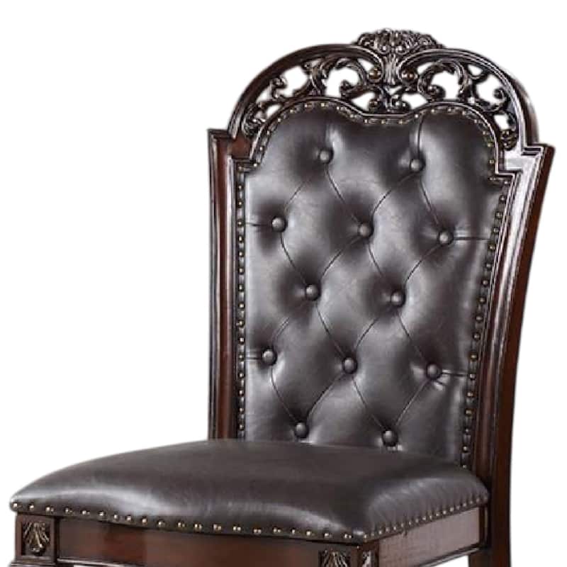 Eva Side Dining Chair Set of 2, Rivet Trim, Brown Tufted Faux Leather