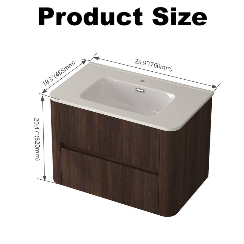 GDF Studio - Hailey American Design 30" Floating Bathroom Vanity with Sink and Two Soft-Close Drawers