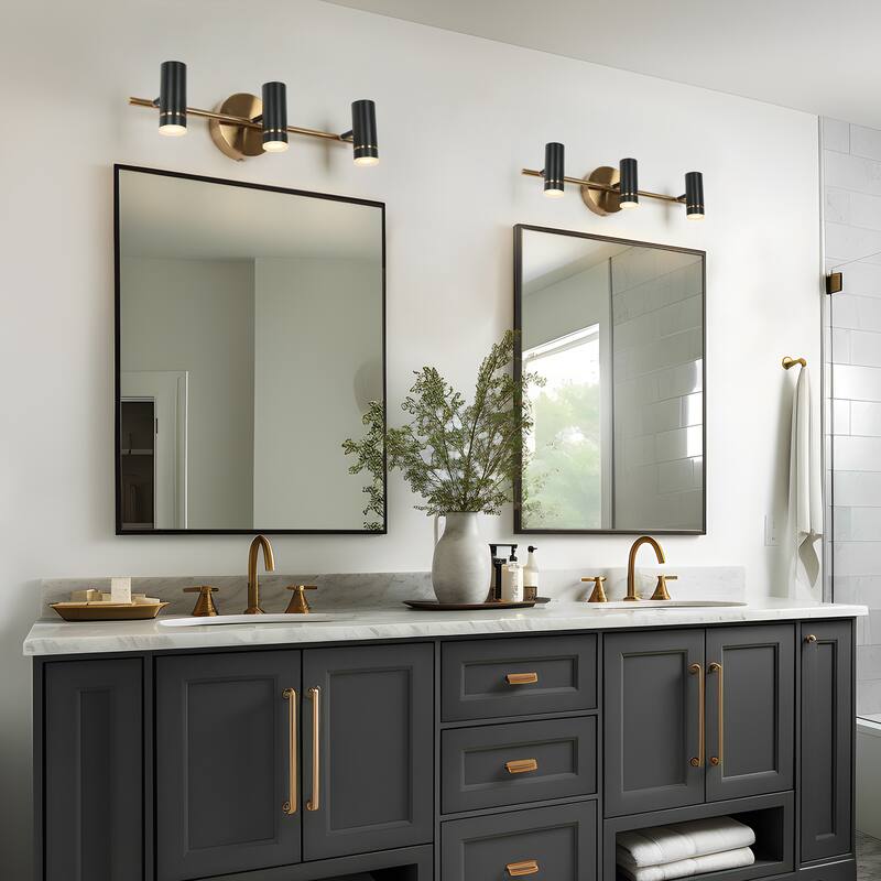 Modern Black Gold 3-Light LED Bathroom Vanity Light Industrial Wall Sconces - 24 "