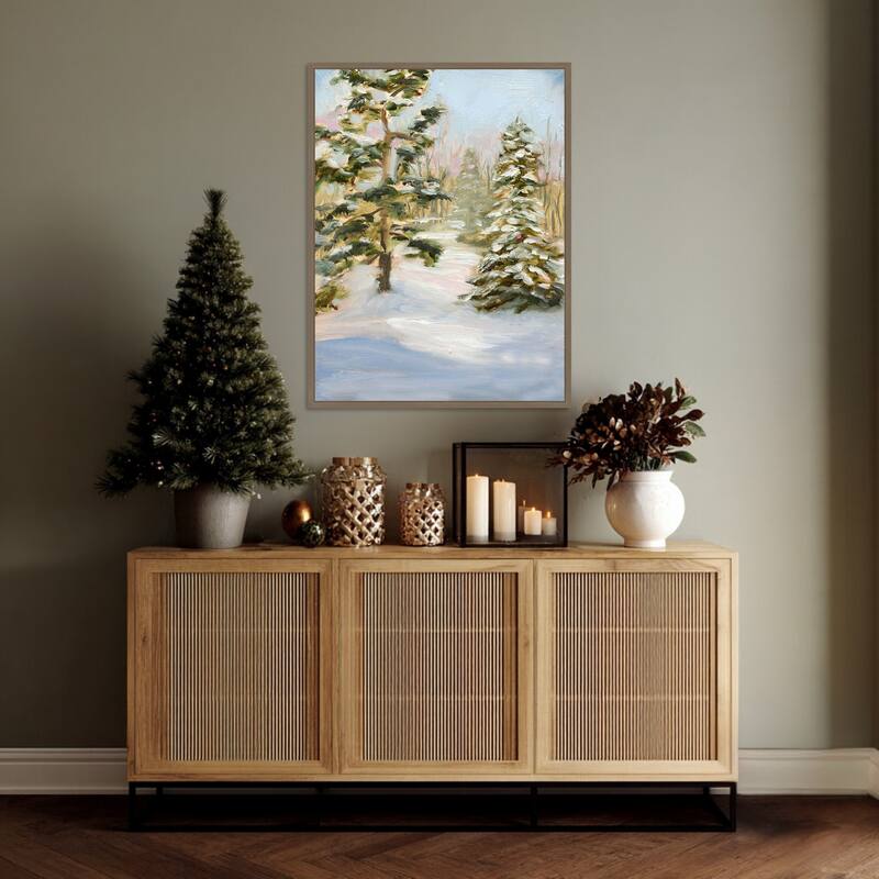 Trees in Winter by Sandra Iafrate Framed Canvas Wall Art Print - Sylvie Dark Gold