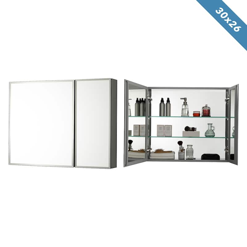 Frameless Aluminum Bathroom Mirror Medicine Cabinet - 30x26