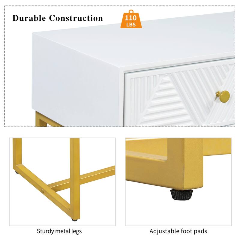 38" Modern Console Table with Two Drawers and Gold Metal Base for Entryway, Living Room