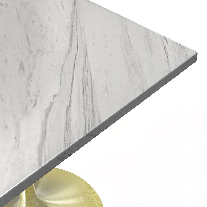 LeisureMod Verve Square Dining Table with Resin Top and Steel Pedestal Base for Kitchen and Dining Room