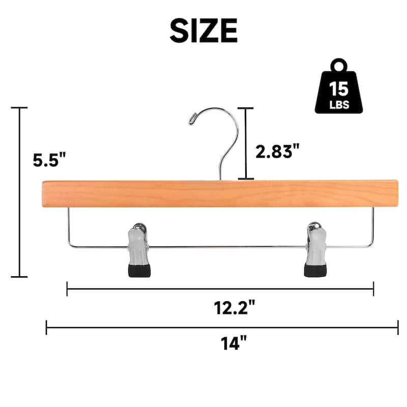 BP4U Premium Wooden Pants Hangers with Adjustable Clips, Solid Wood Skirt Hangers for Jeans, Slacks, Dresses