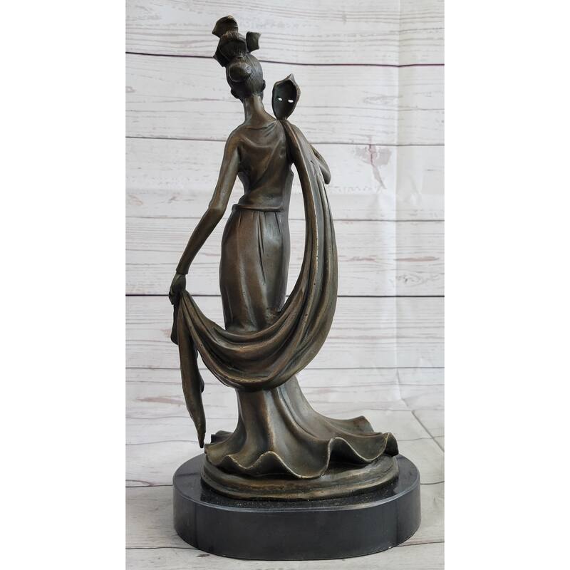 Masquerade Ball Art Deco Bronze Statue Sculpture Figure Holding Mask 14 Inches X 7 Inches